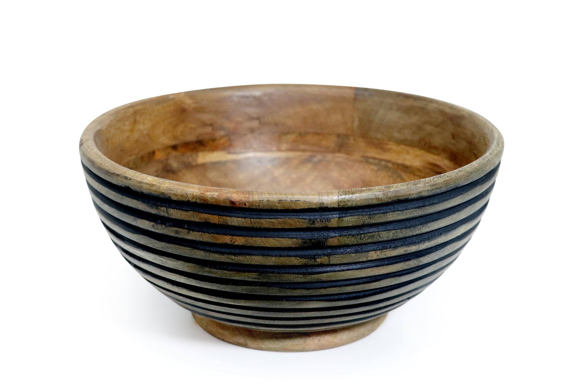 Wooden parallel black  lines Carved Bowl S/3 with servers