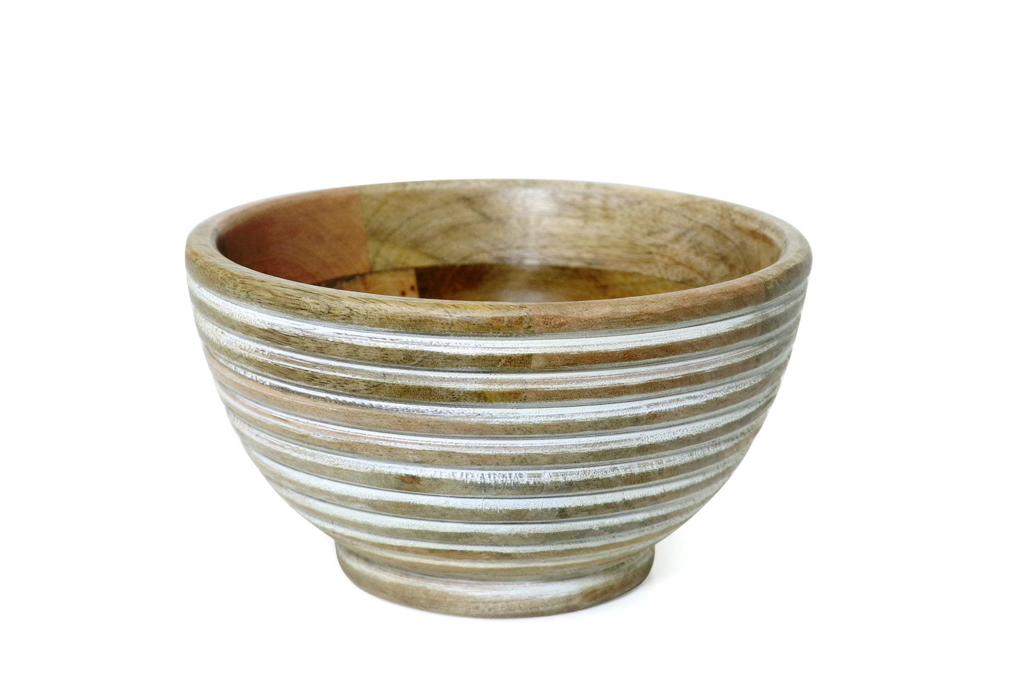 Wooden parallel  white lines  Carved Bowl S/3 with servers