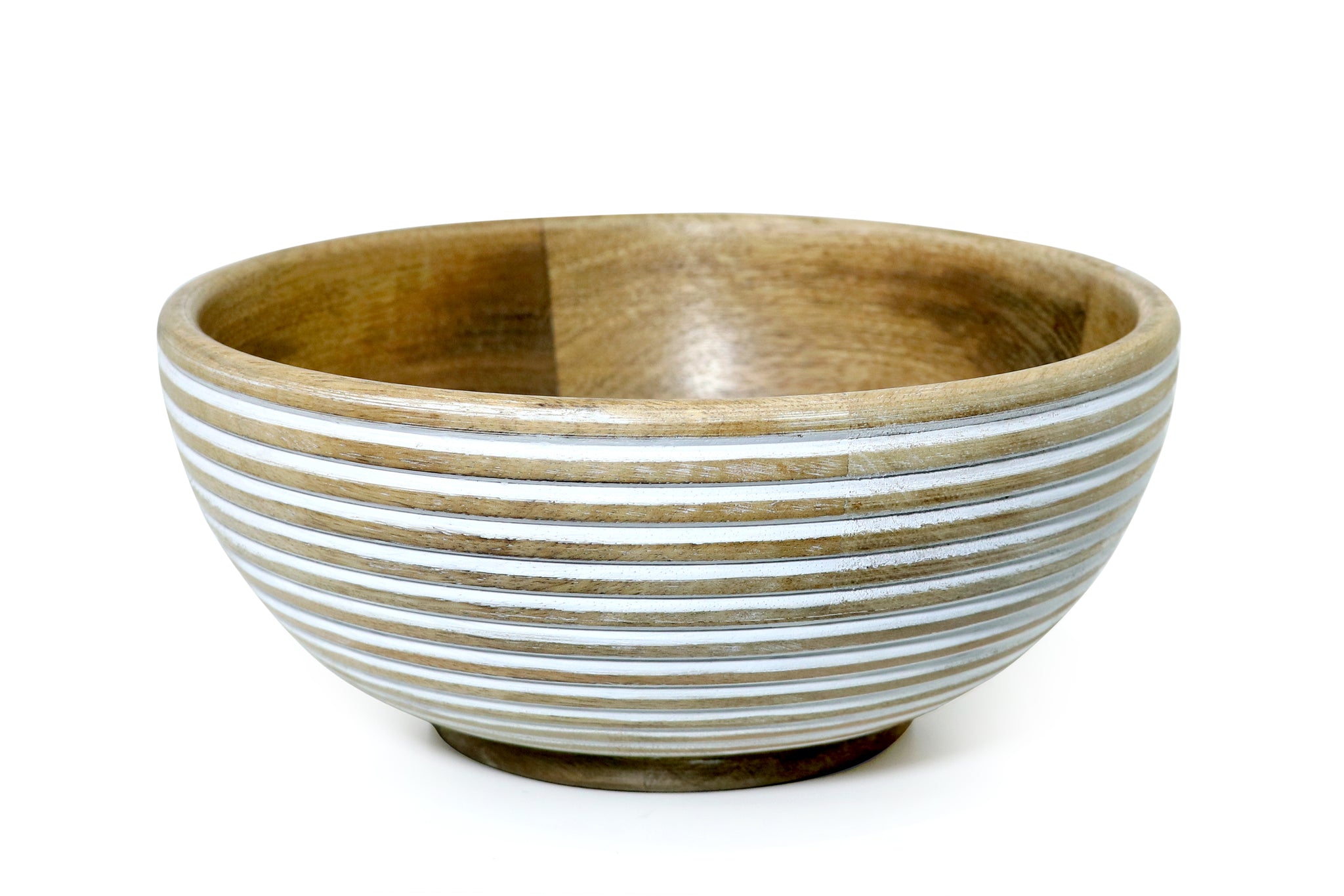 Wooden parallel  white lines  Carved Bowl S/3 with servers