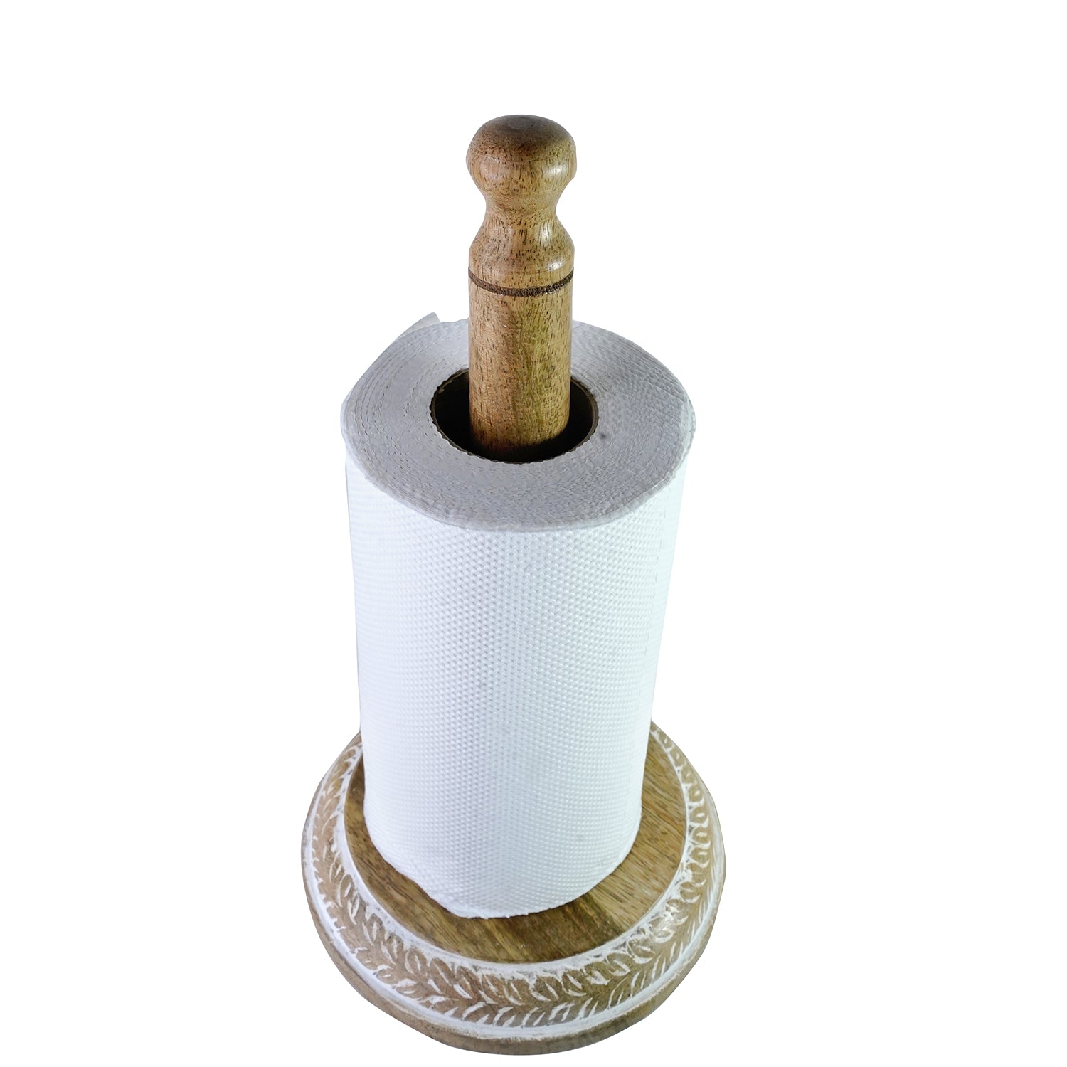 Wooden Carved Napkin Holder ( White-Natural )