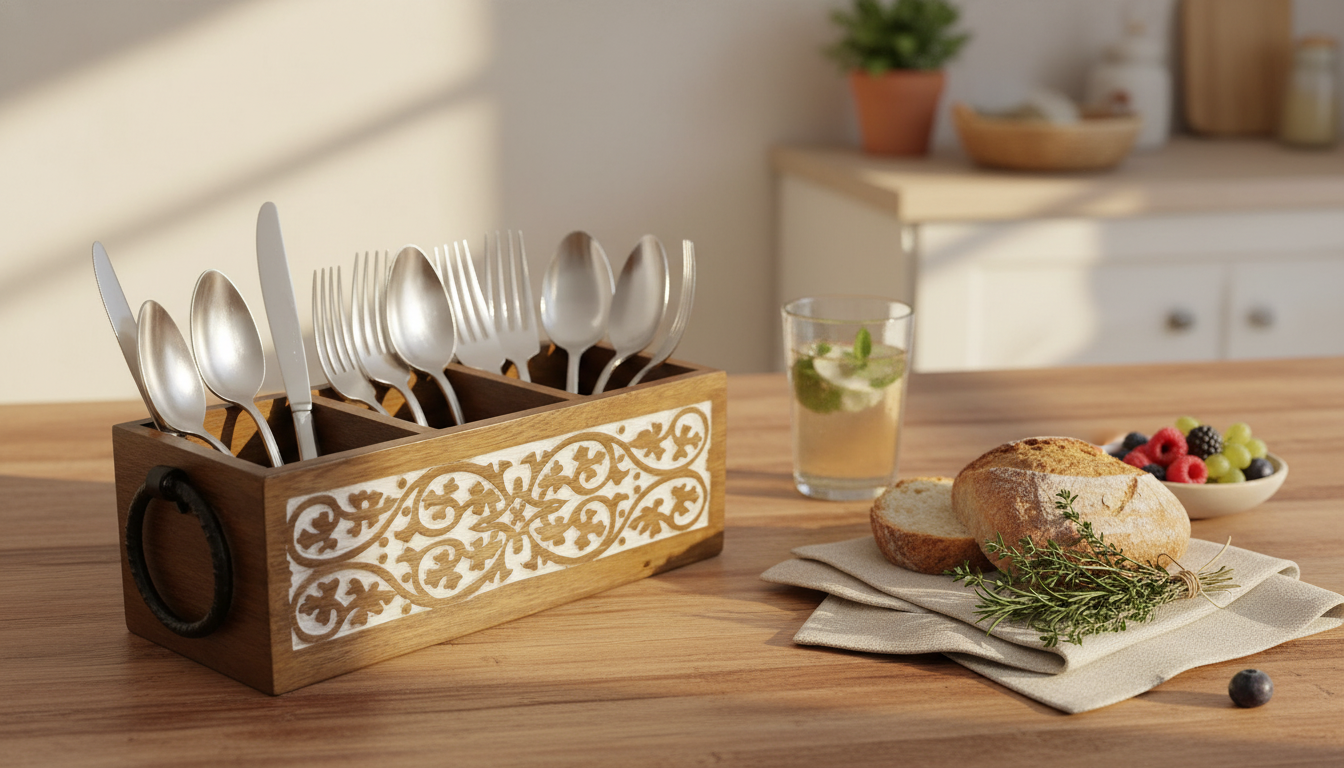 ST005 Wooden Caddy with Carved Scrollwork