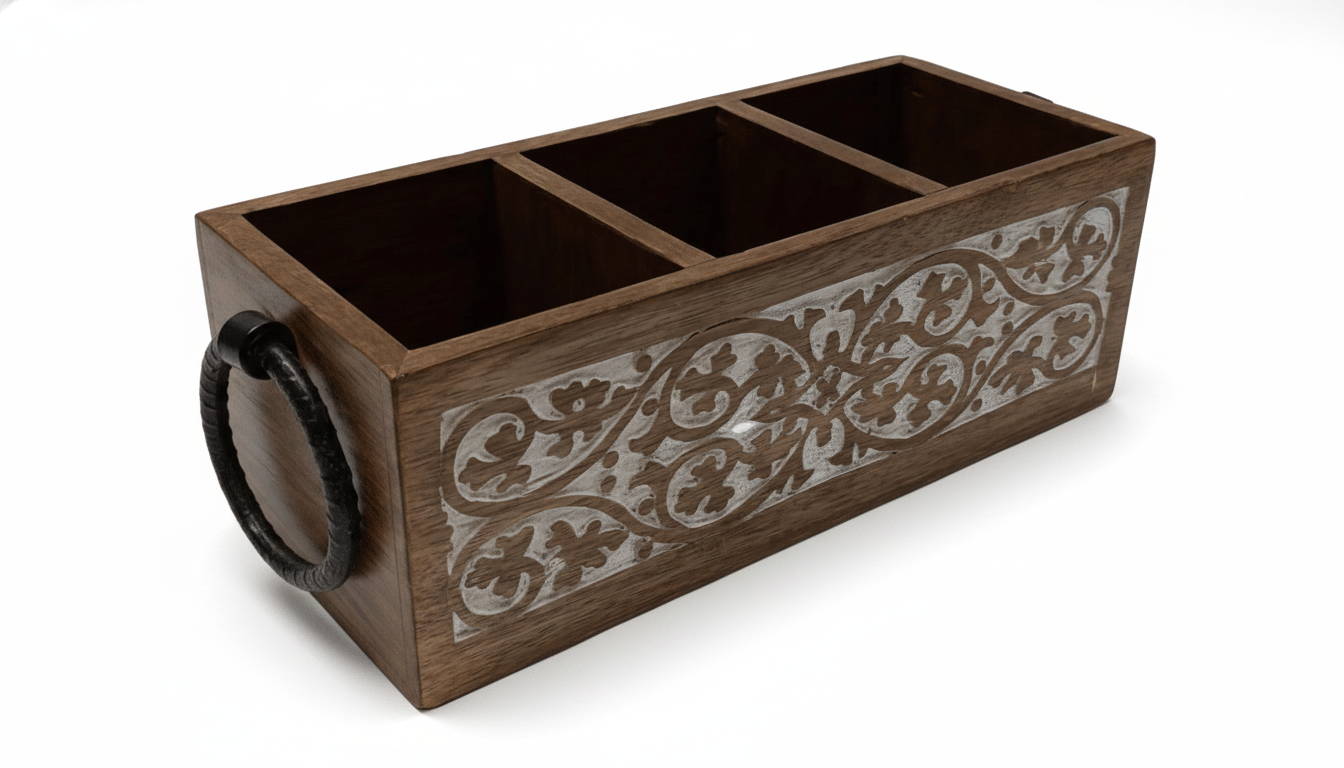 ST005 Wooden Caddy with Carved Scrollwork