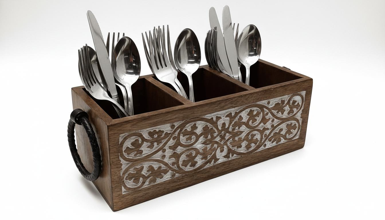 ST005 Wooden Caddy with Carved Scrollwork