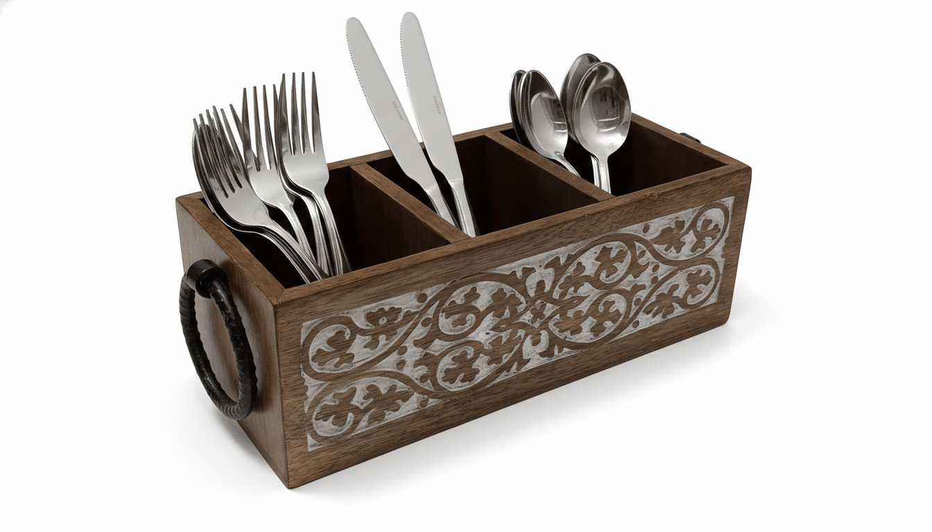 ST005 Wooden Caddy with Carved Scrollwork