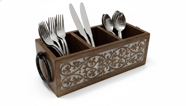 ST005 Wooden Caddy with Carved Scrollwork