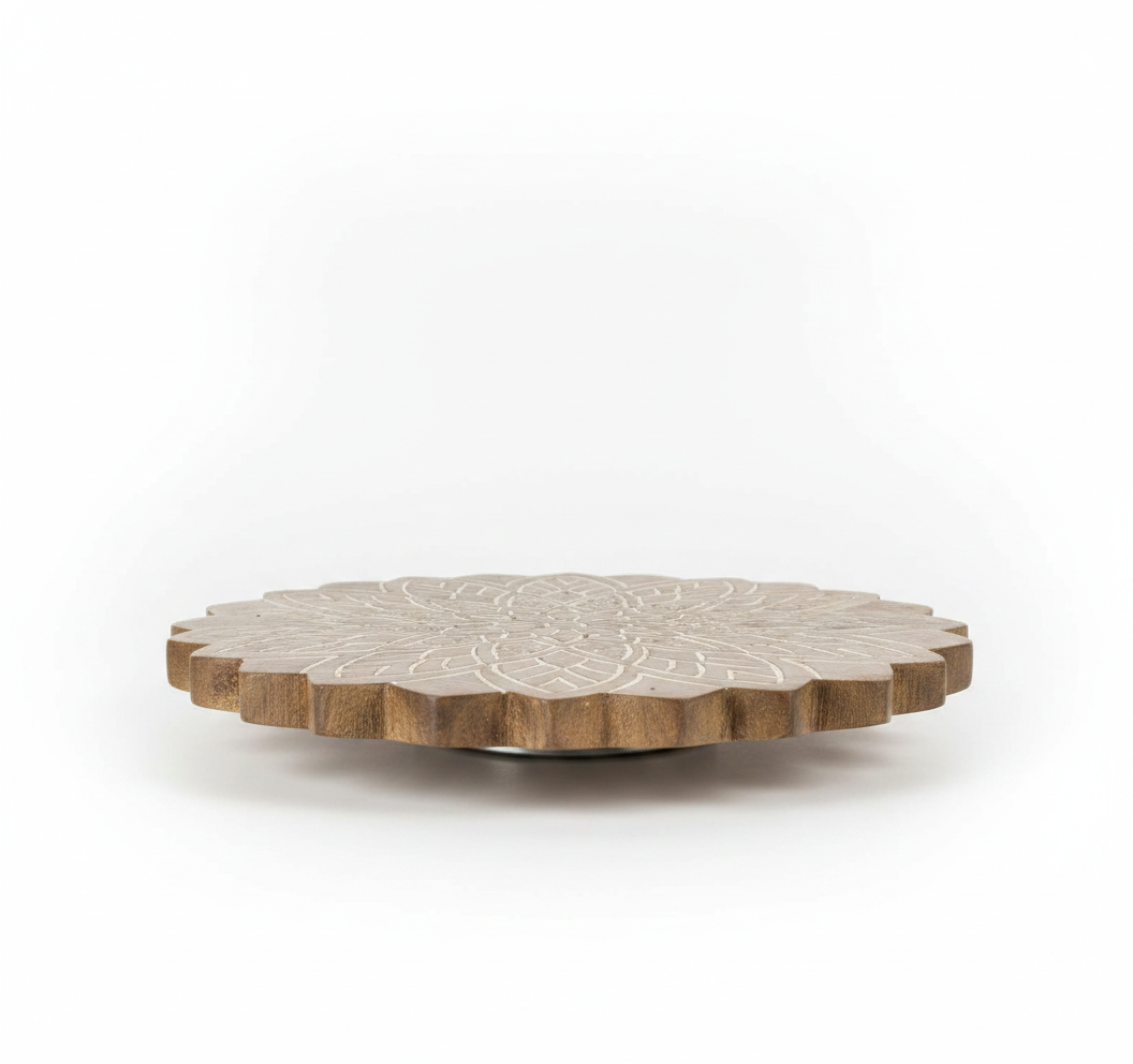 KT011 Mandala Carved Wooden Lazy Susan