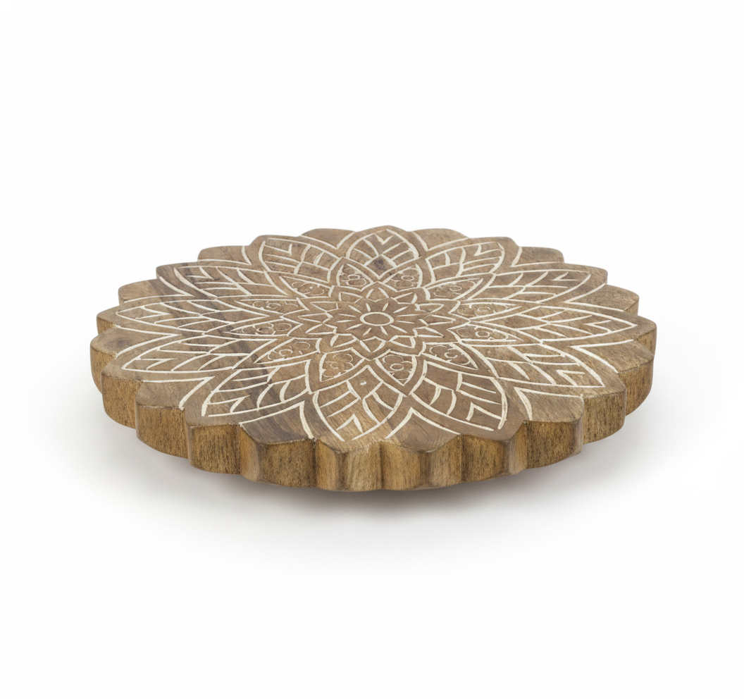 KT011 Mandala Carved Wooden Lazy Susan
