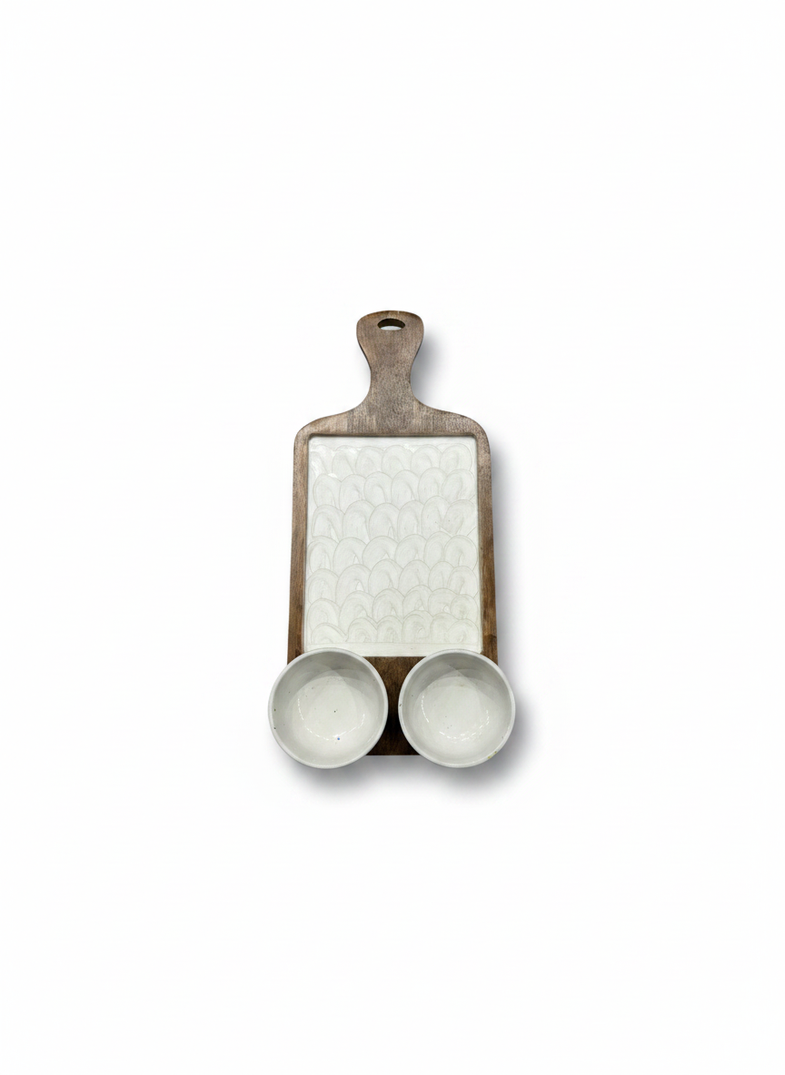 KT021 Wooden Serving Board with Ceramic Bowls