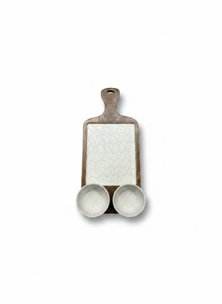 KT021 Wooden Serving Board with Ceramic Bowls