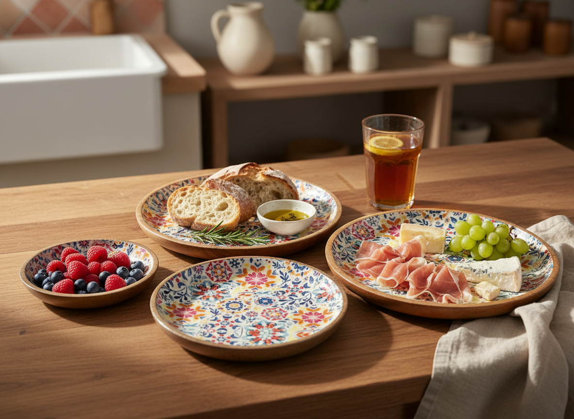 KT024 Mango Wood Nesting Bowls with Floral Enamel (Set of 3)