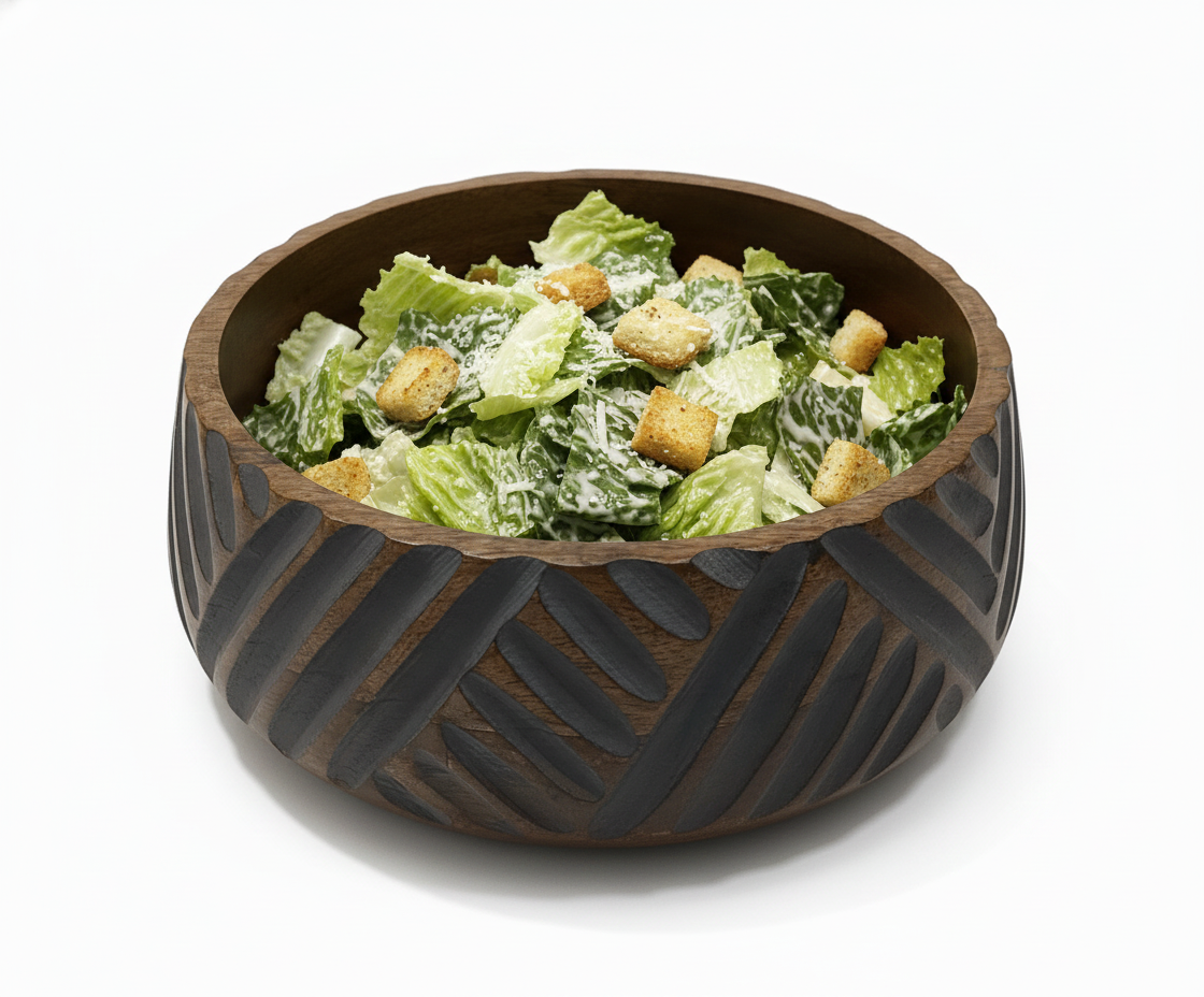 KT028 Carved Wooden Bowl with Chevron Pattern