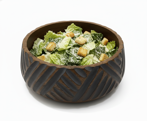 KT028 Carved Wooden Bowl with Chevron Pattern