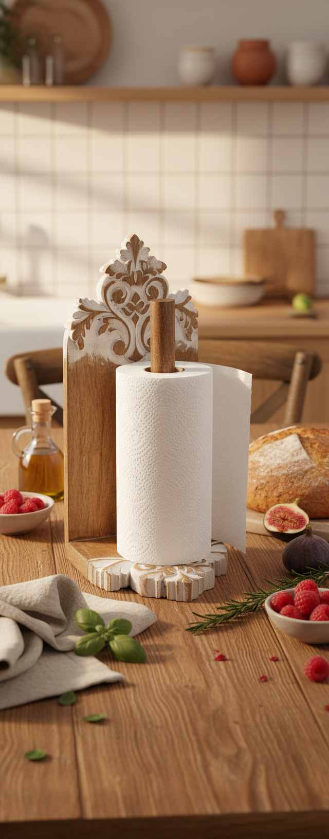 KT029 Ornate Carved Wooden Paper Towel Holder
