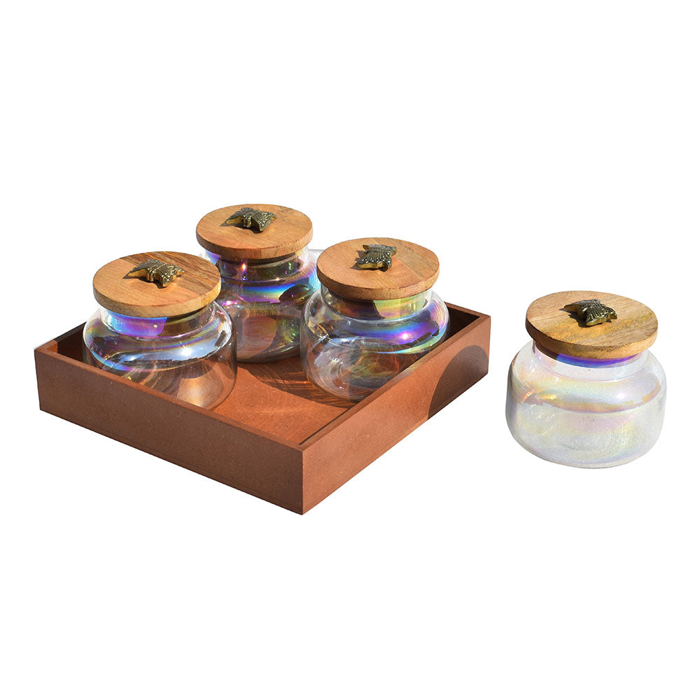 Kitchen- Mdf Wooden tray with glass jar