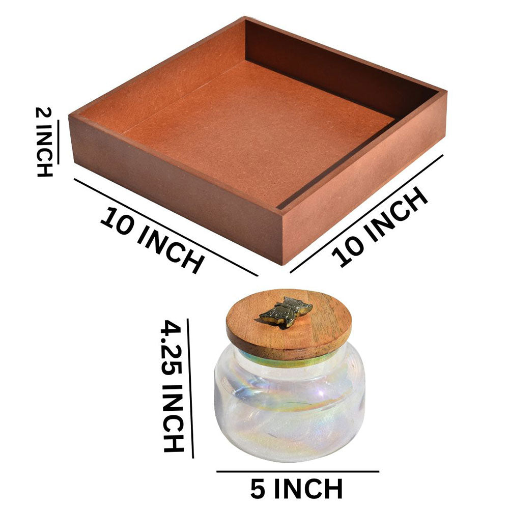 Kitchen- Mdf Wooden tray with glass jar