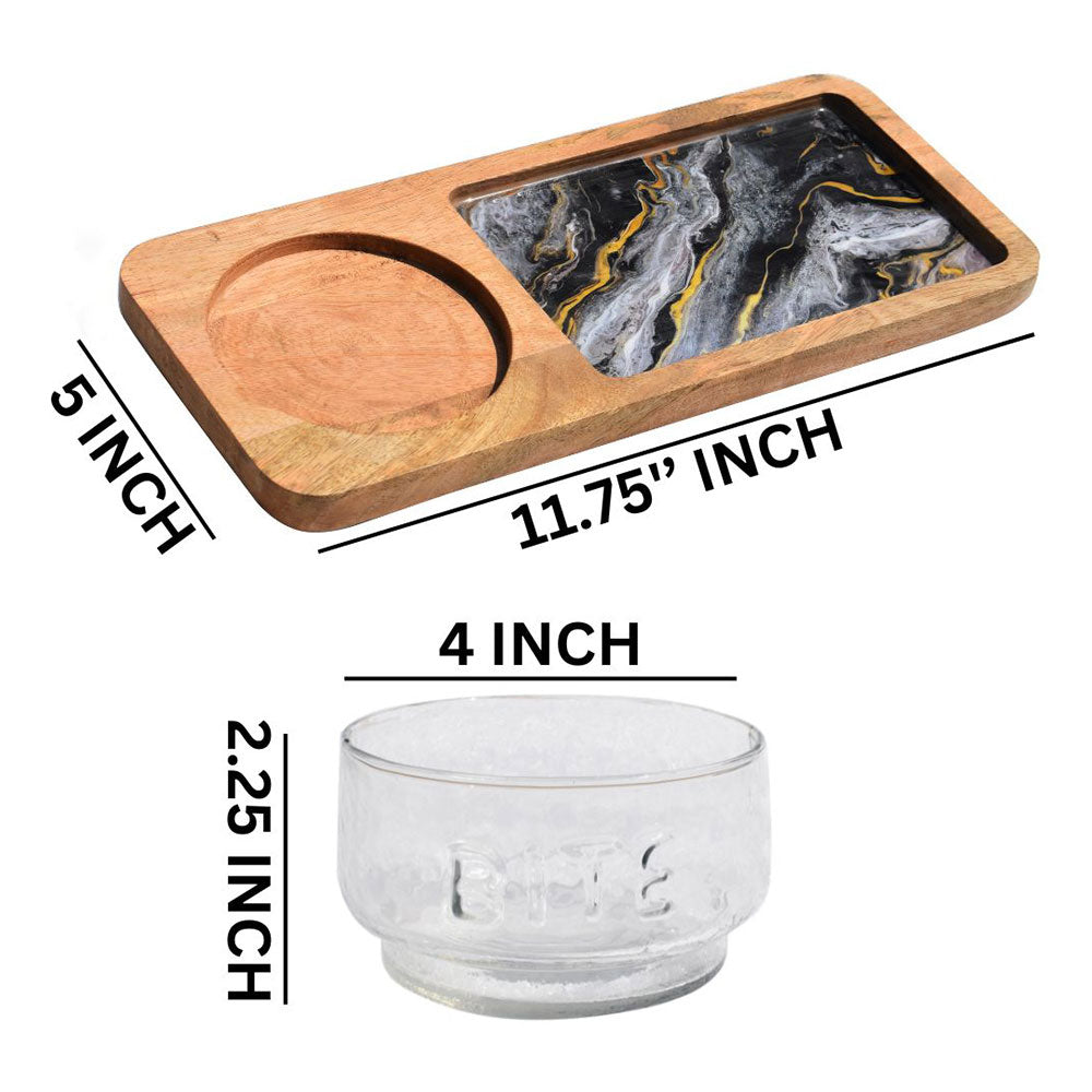Kitchen- Decal Wooden Platter with glass bowl (GD6102)