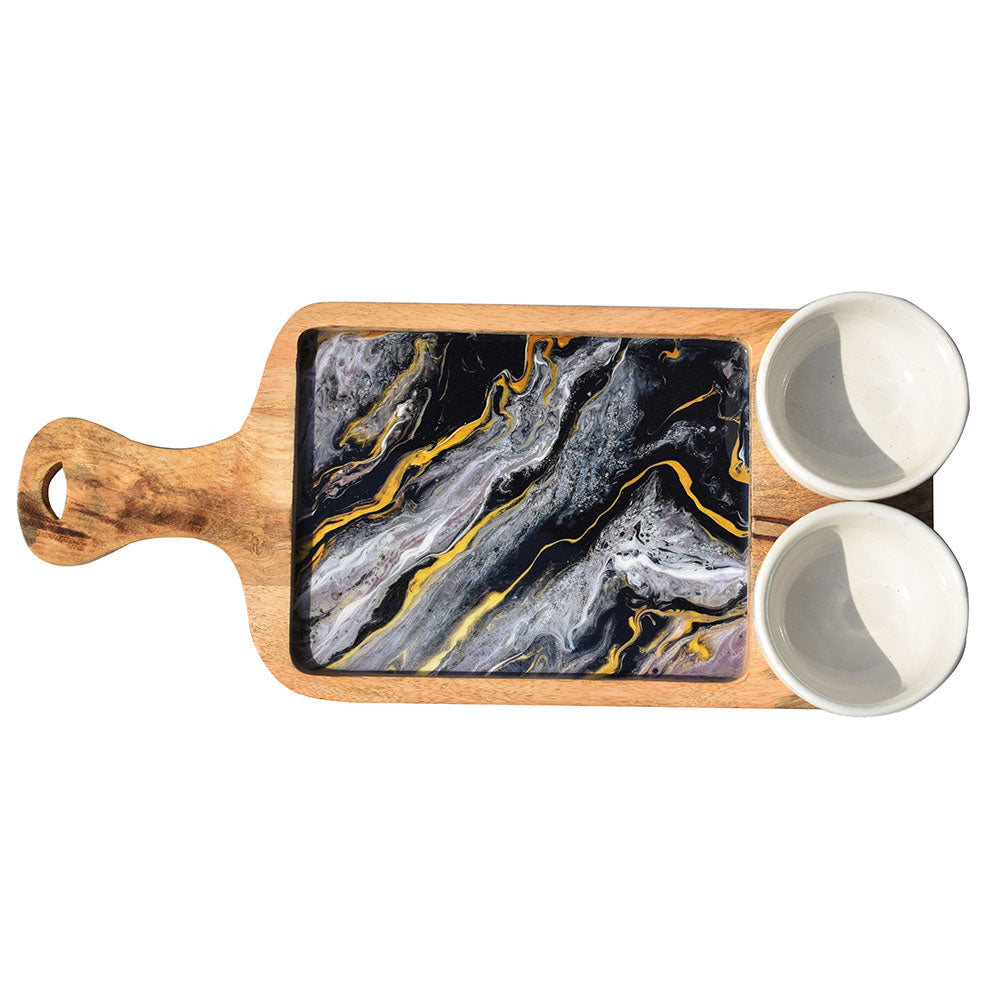 Kitchen- Decal Wooden Platter with ceramic bowl (GD6100)