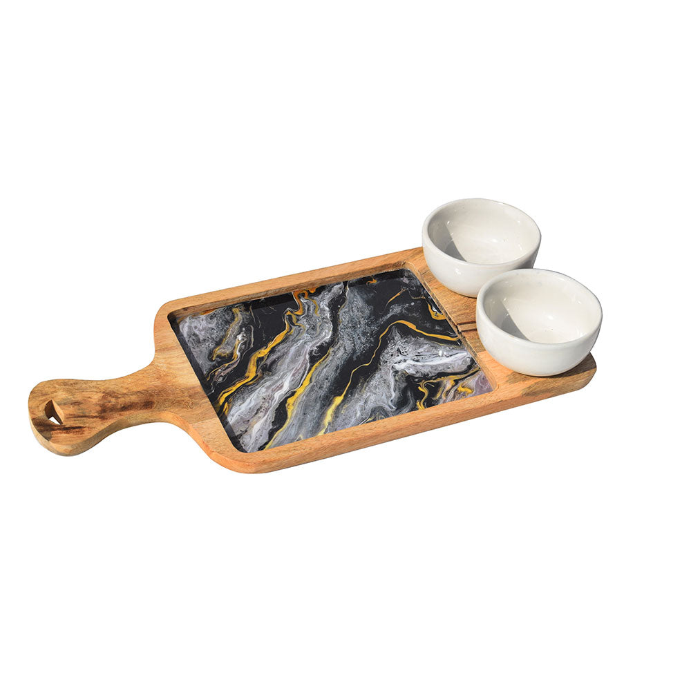 Kitchen- Decal Wooden Platter with ceramic bowl (GD6100)