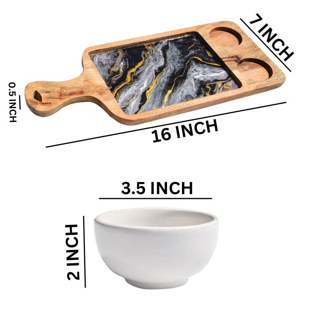 Kitchen- Decal Wooden Platter with ceramic bowl (GD6100)