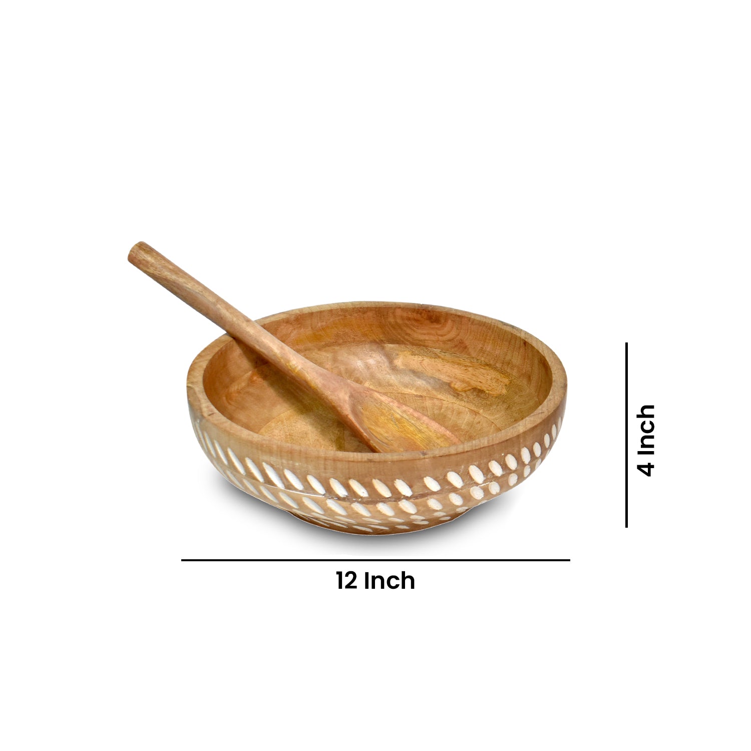 Diagonal white carved Wooden  Bowl S/3