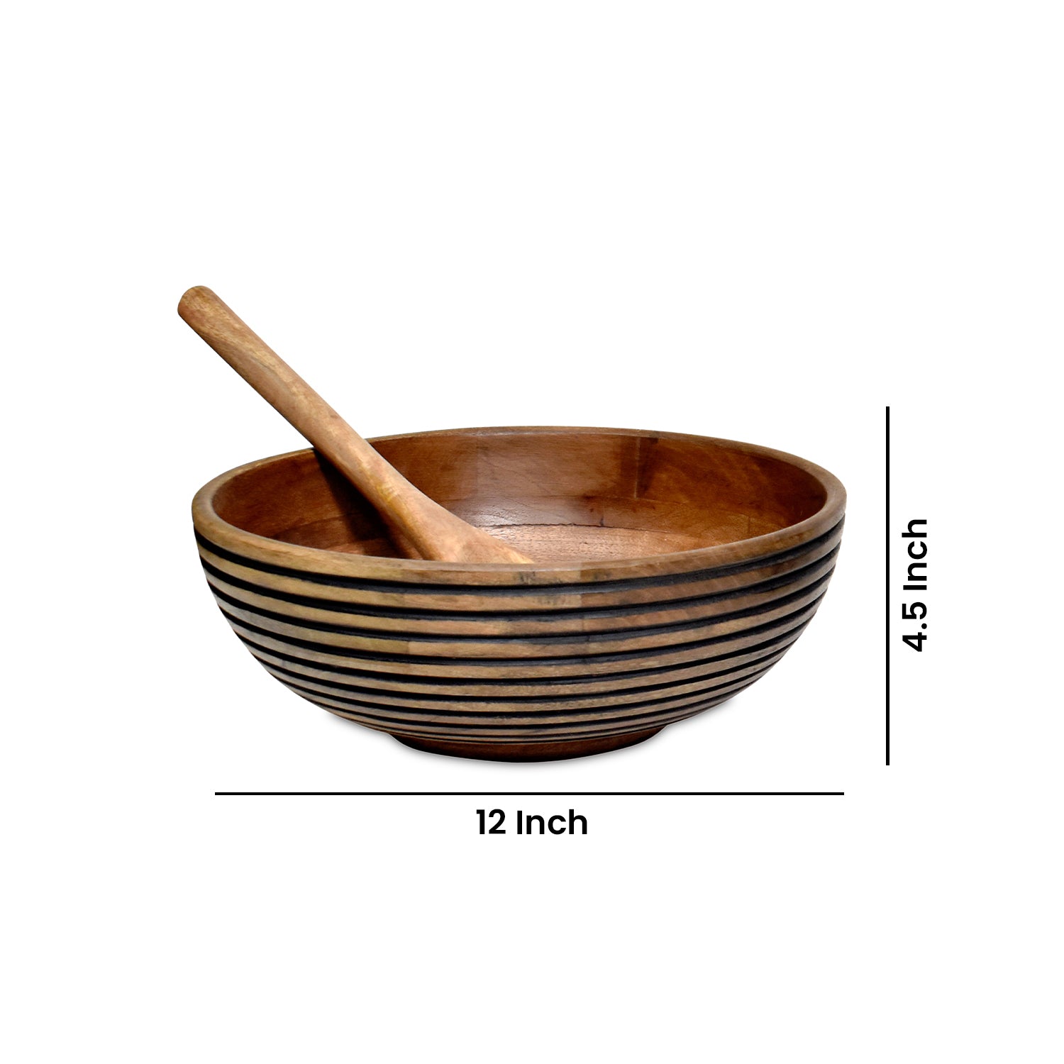 Wooden parallel black  lines Carved Bowl S/3 with servers