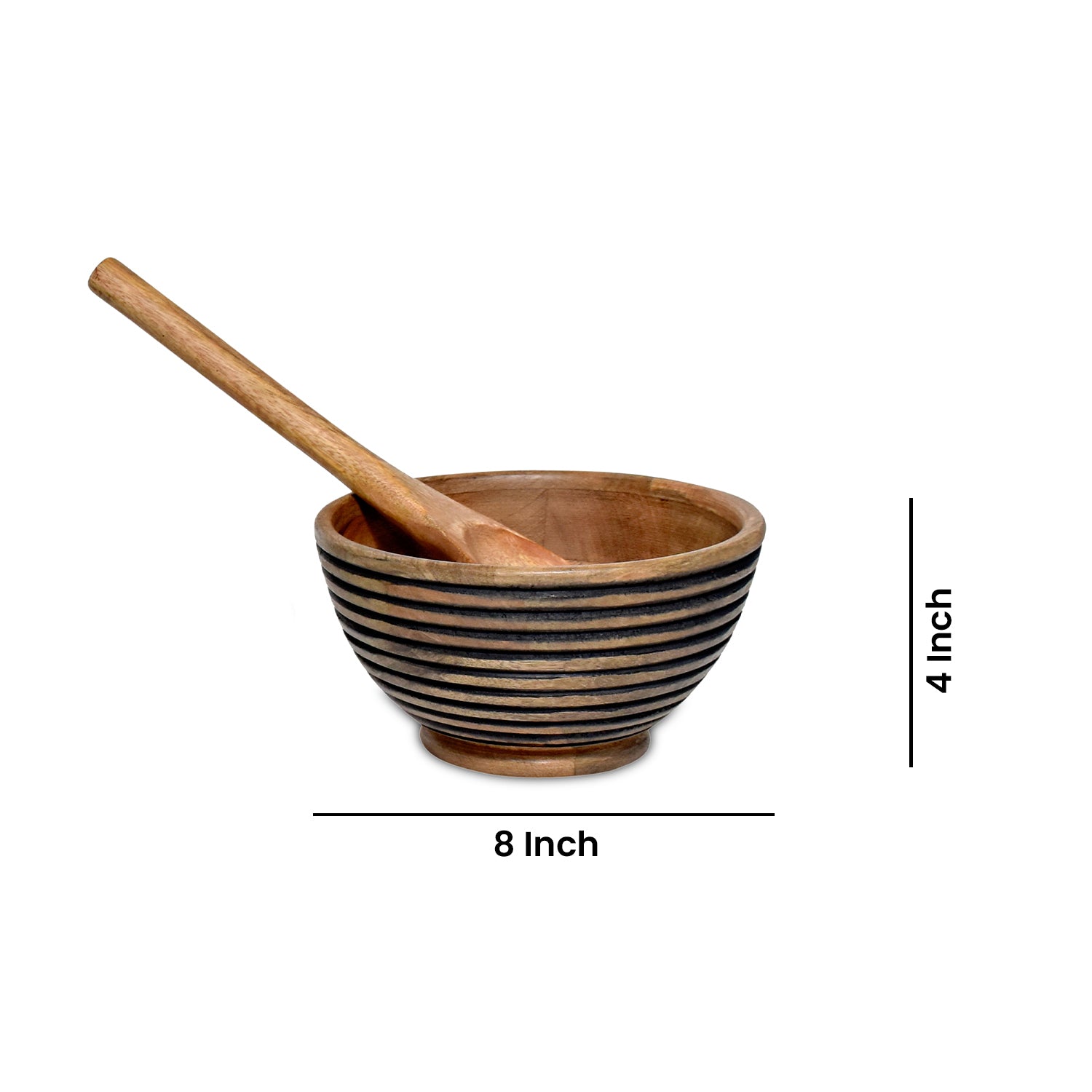 Wooden parallel black  lines Carved Bowl S/3 with servers