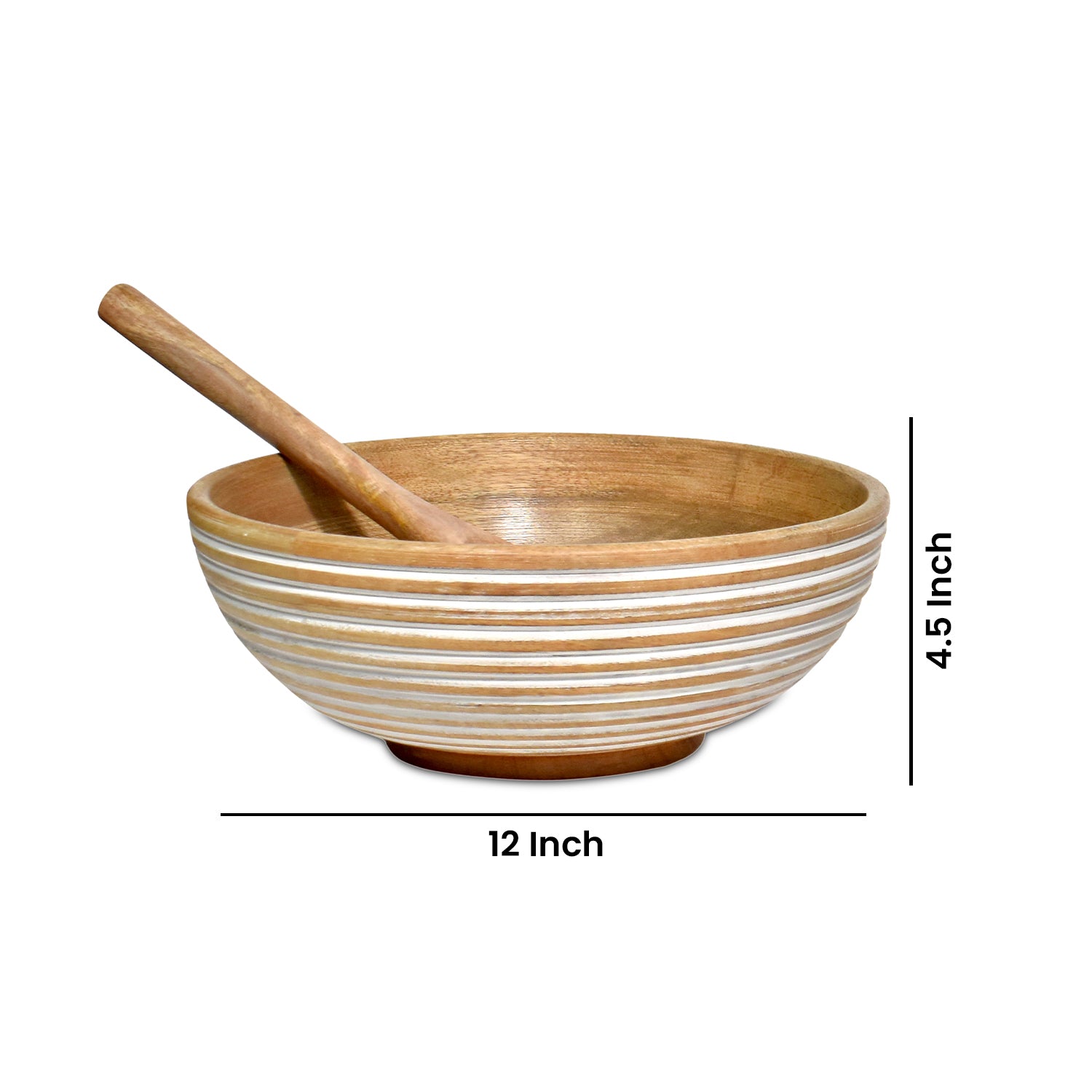 Wooden parallel  white lines  Carved Bowl S/3 with servers