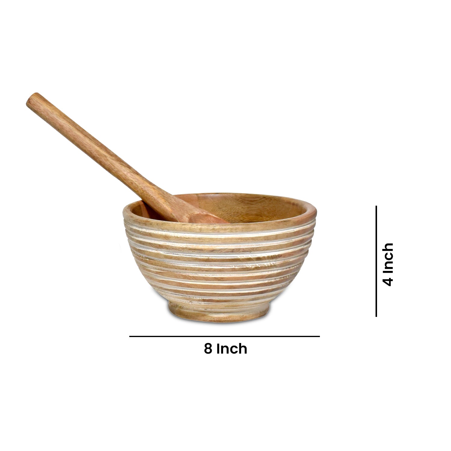 Wooden parallel  white lines  Carved Bowl S/3 with servers