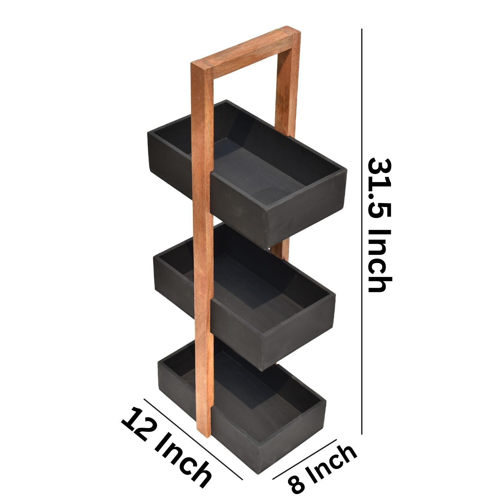 Straight black  3 Tiers Wooden Storage Organizer rack