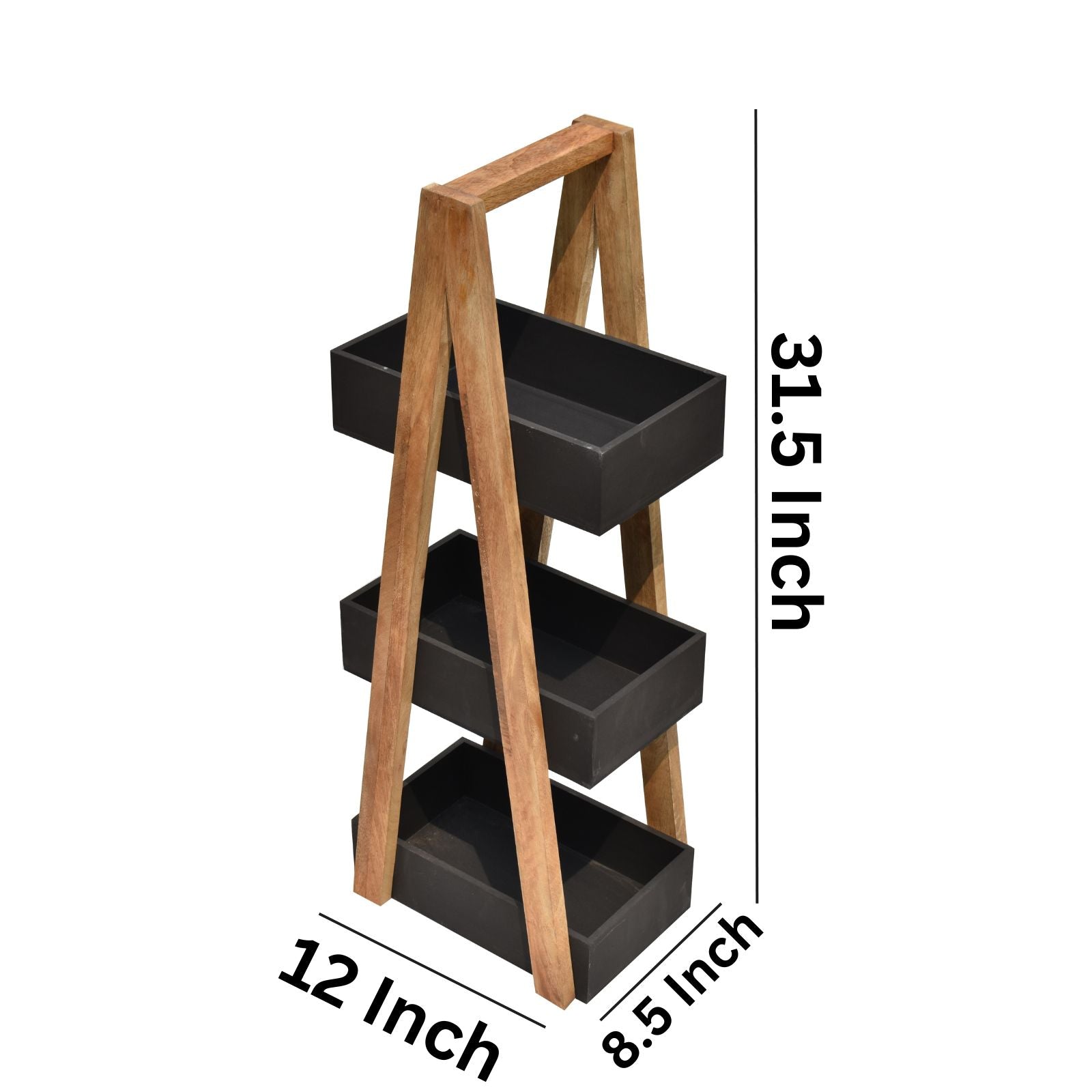 Triangular black 3 Tiers Wooden Storage Organizer Slim Rack Shelf