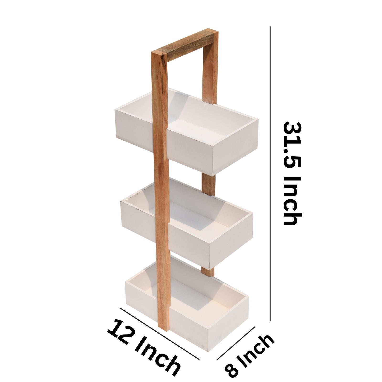 Straight white 3 Tiers Wooden Storage Organizer rack