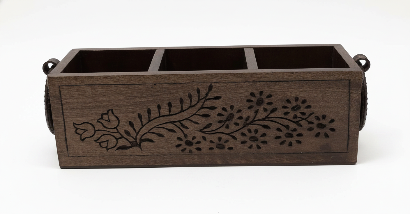 ST006 Wooden Caddy with Floral Cutwork