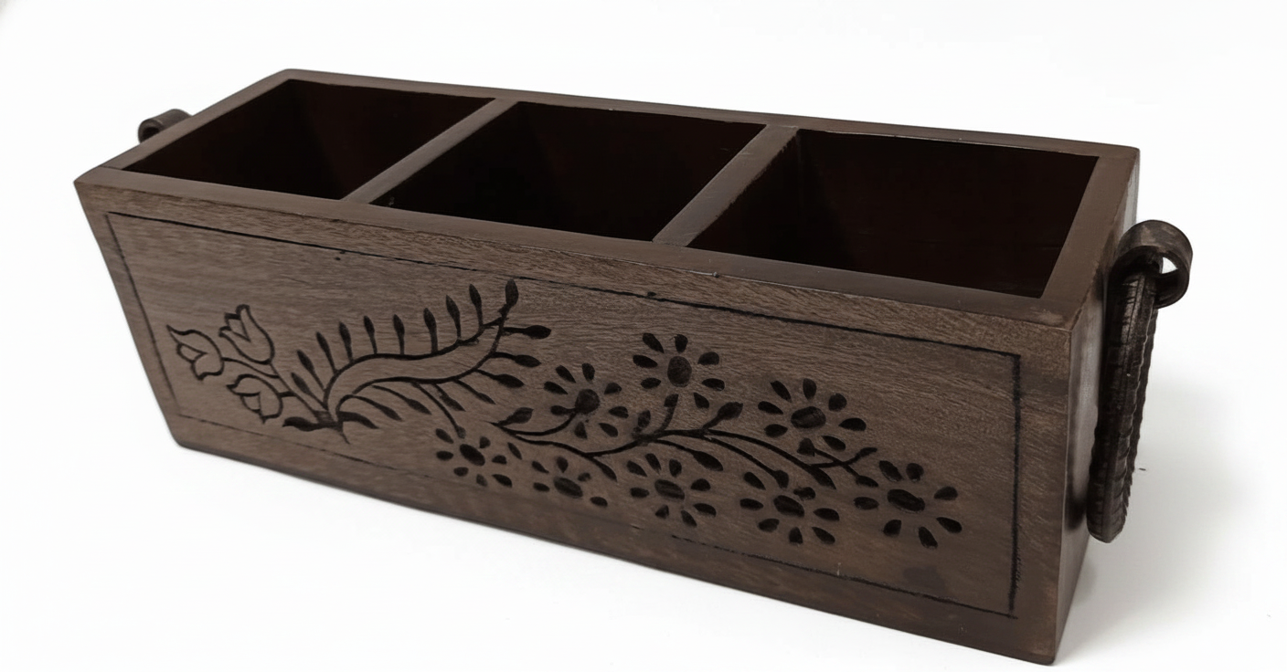 ST006 Wooden Caddy with Floral Cutwork