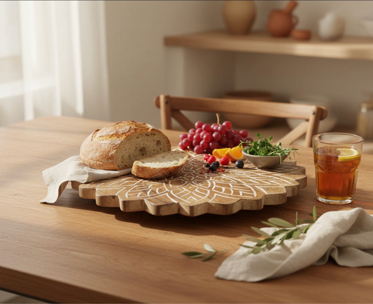 KT011 Mandala Carved Wooden Lazy Susan
