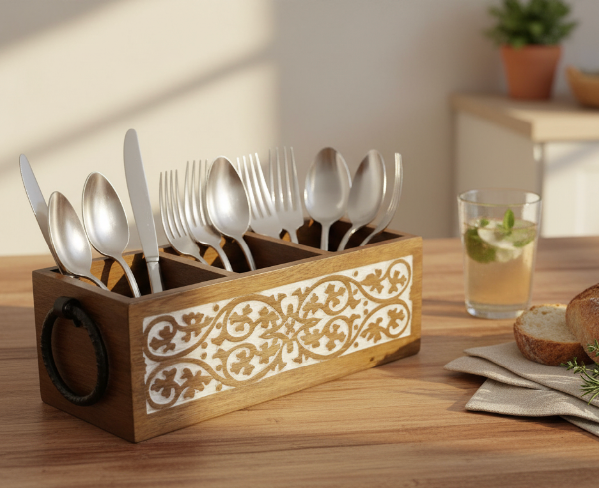 ST005 Wooden Caddy with Carved Scrollwork