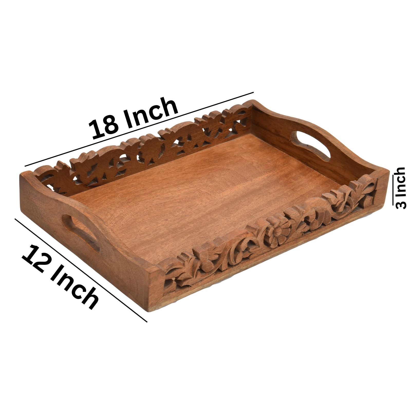 Antique carved dark Wooden Tray S/2