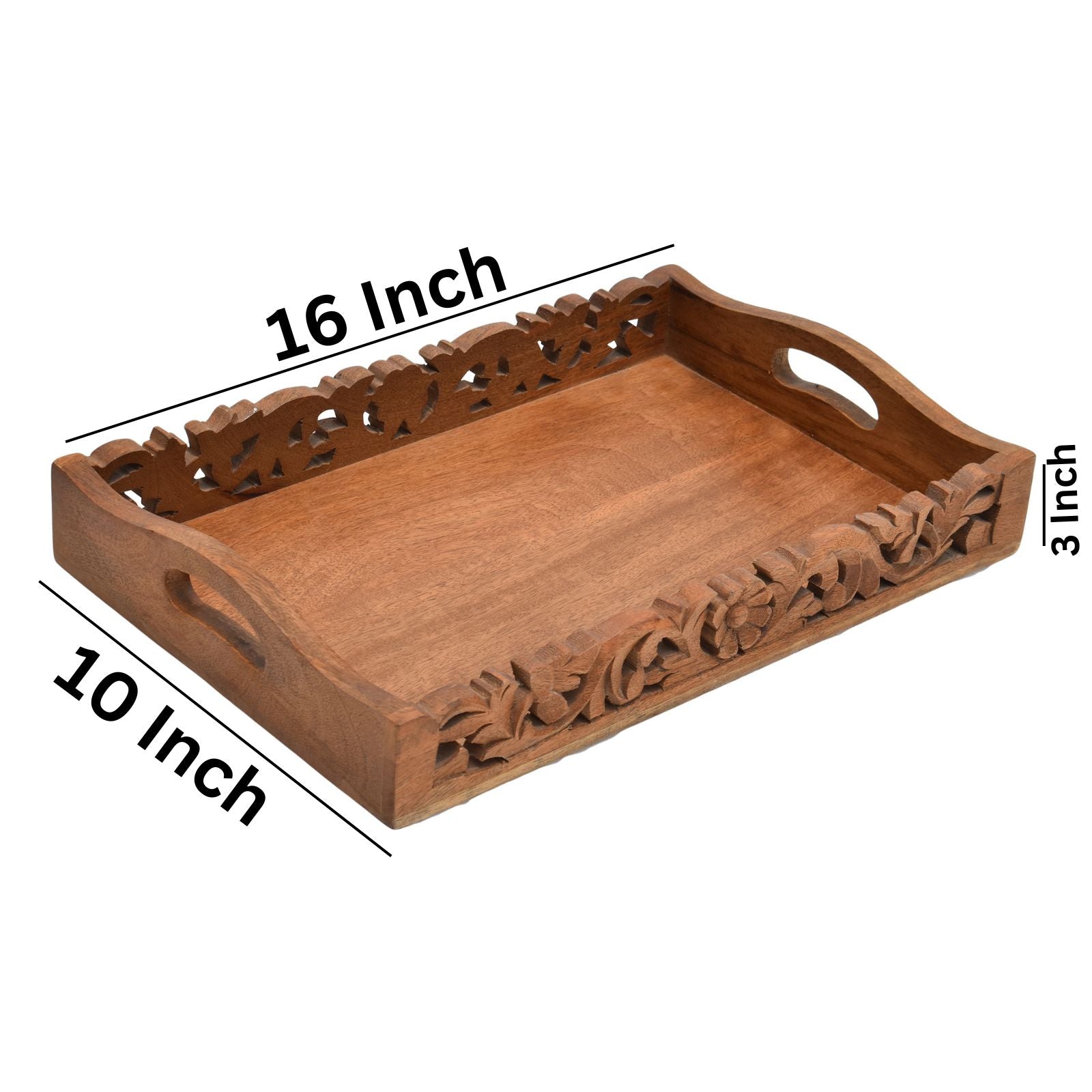 Antique carved dark Wooden Tray S/2