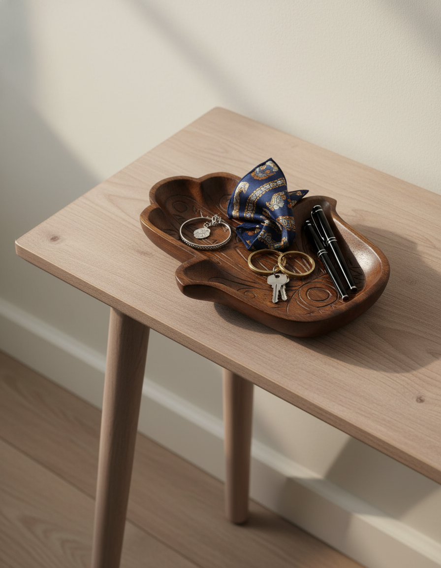 TB009 Hamsa Hand Carved Wooden Tray
