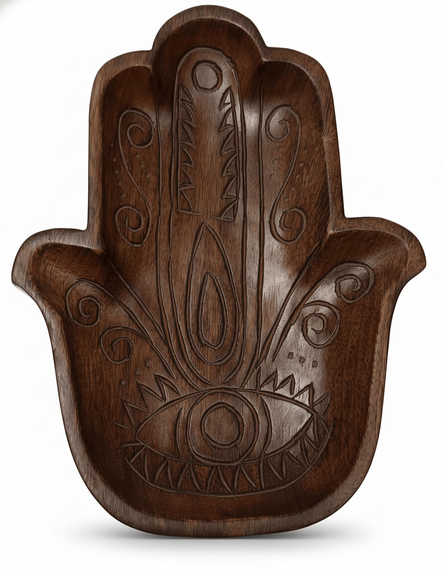 TB009 Hamsa Hand Carved Wooden Tray