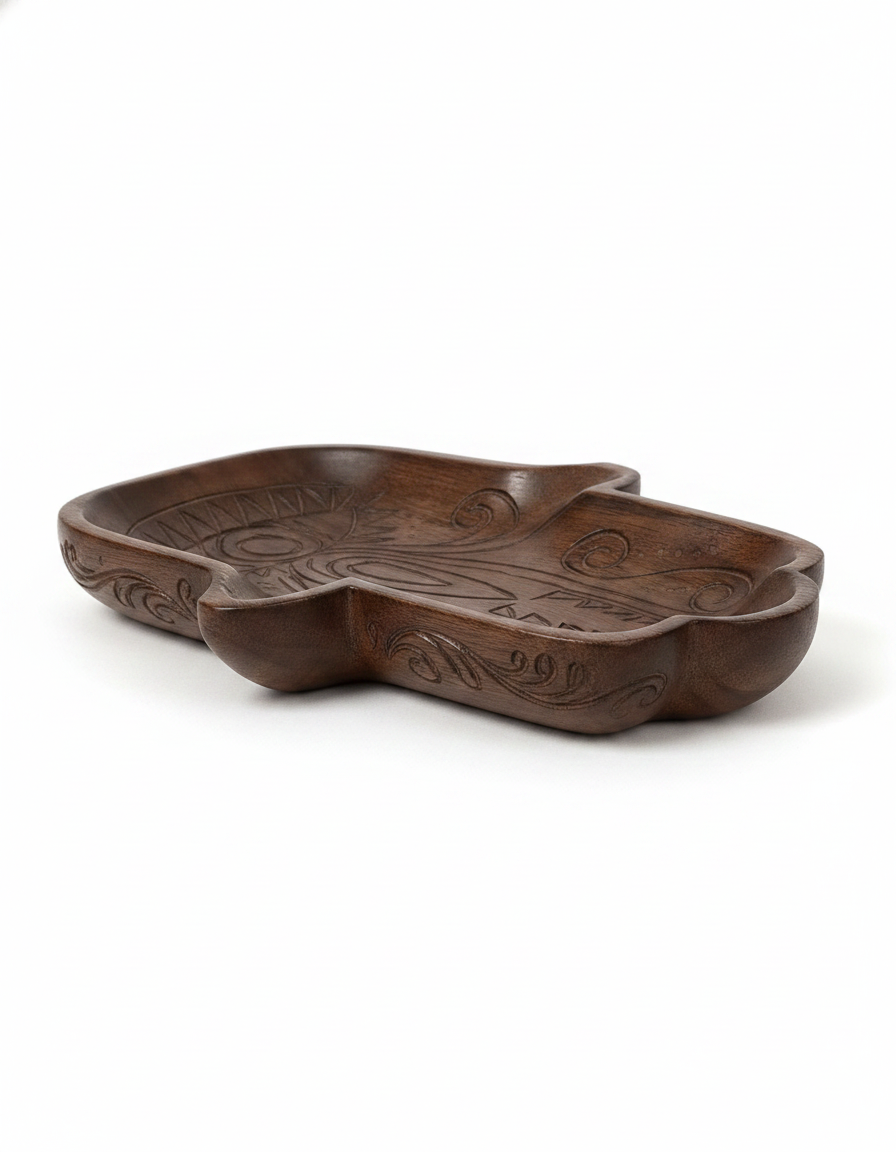 TB009 Hamsa Hand Carved Wooden Tray