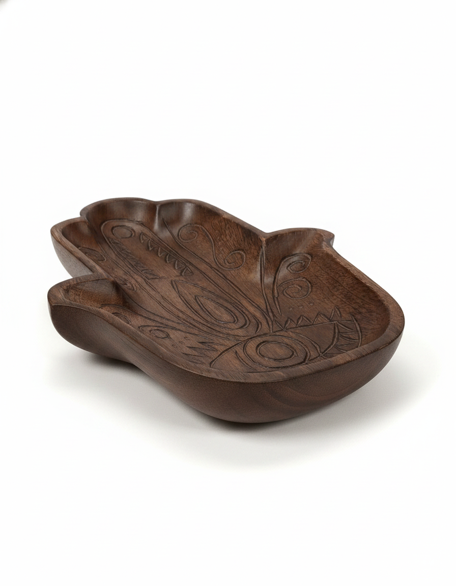 TB009 Hamsa Hand Carved Wooden Tray