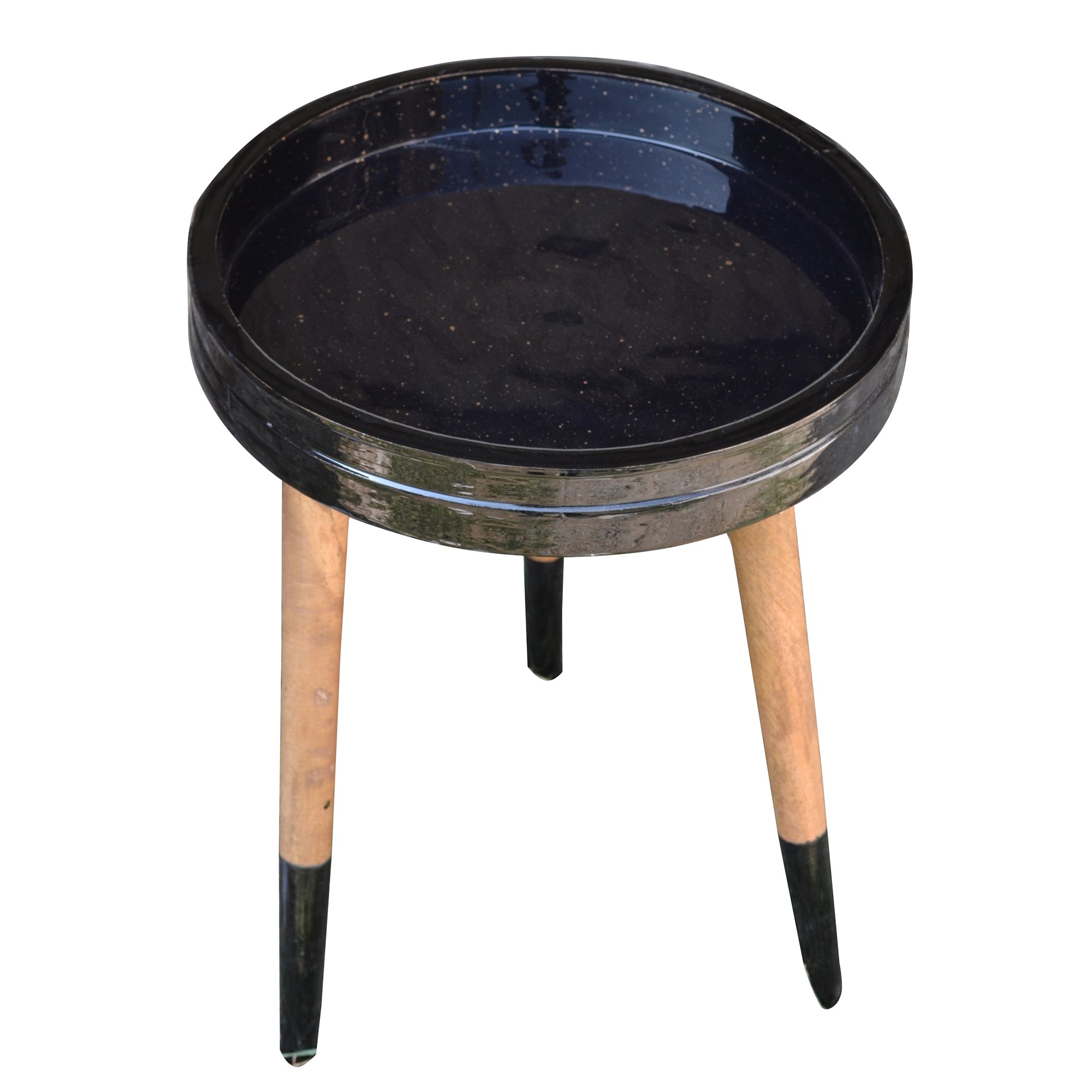 Black Decal work Round Side Wooden Table