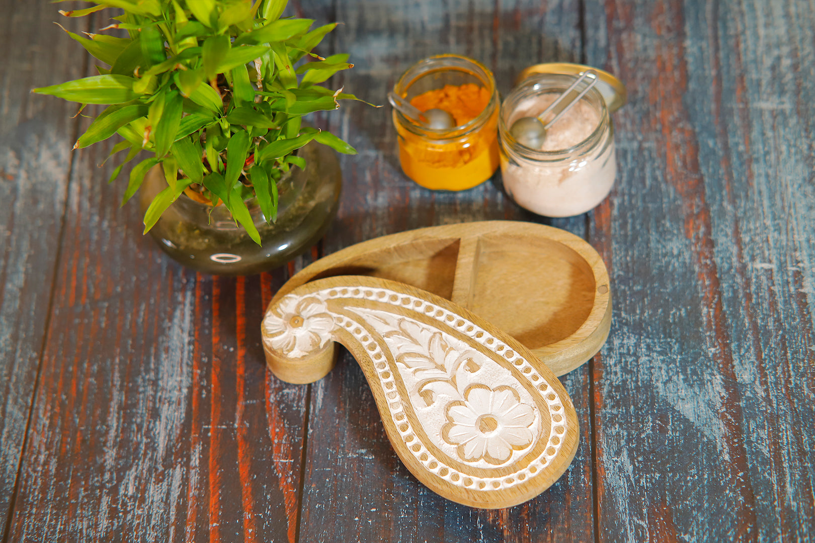 Wooden Carved  Spice Box