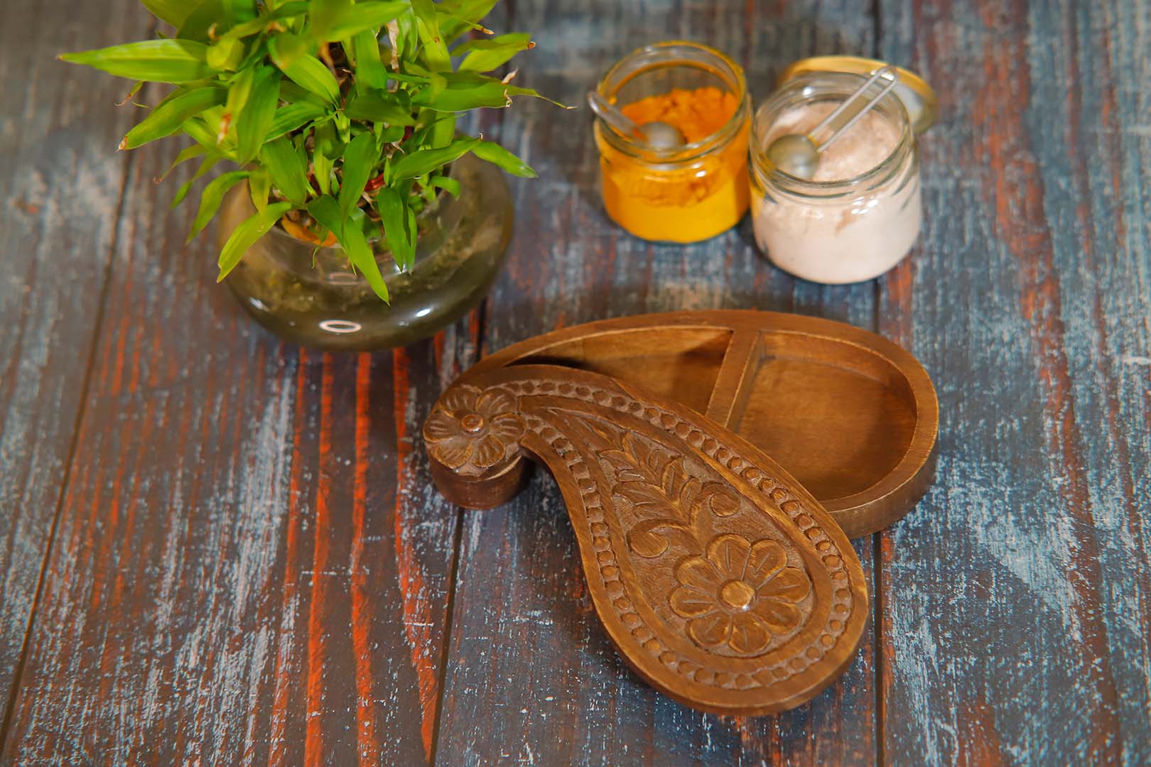 Wooden Carved  Spice Box