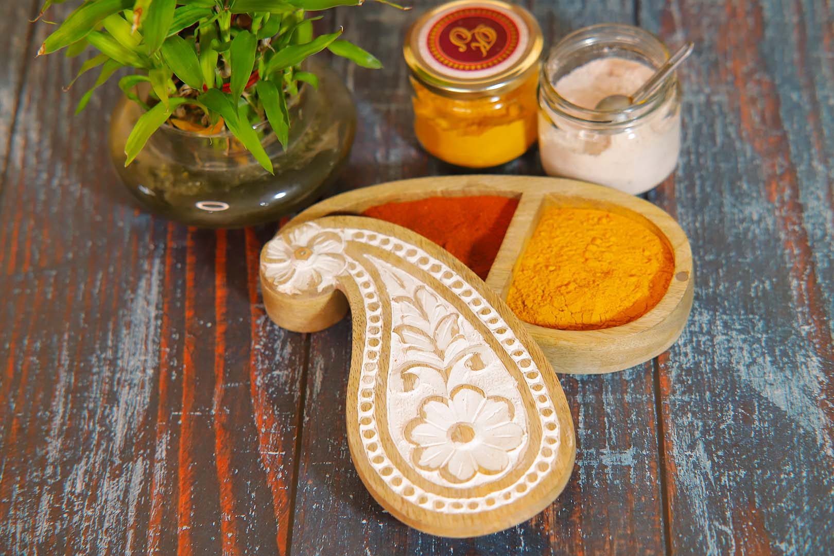Wooden Carved  Spice Box