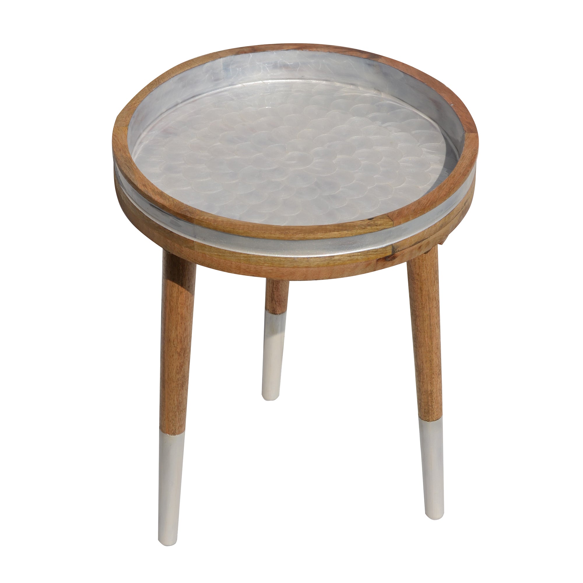 White Decal work Round Side Wooden Table
