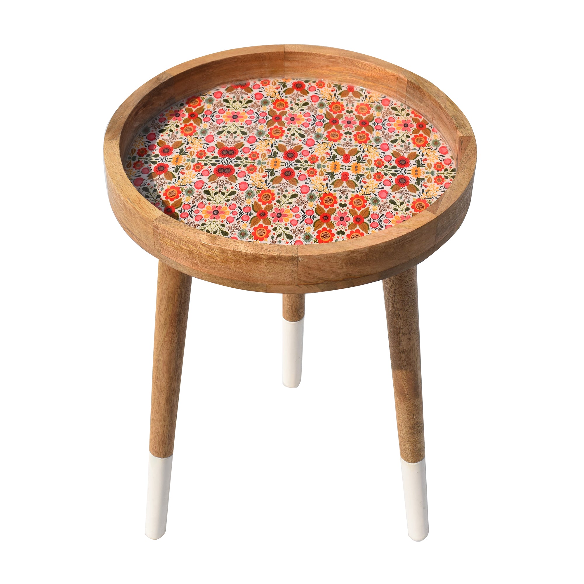 Wooden Leafs dense  Decal work Round Side Table