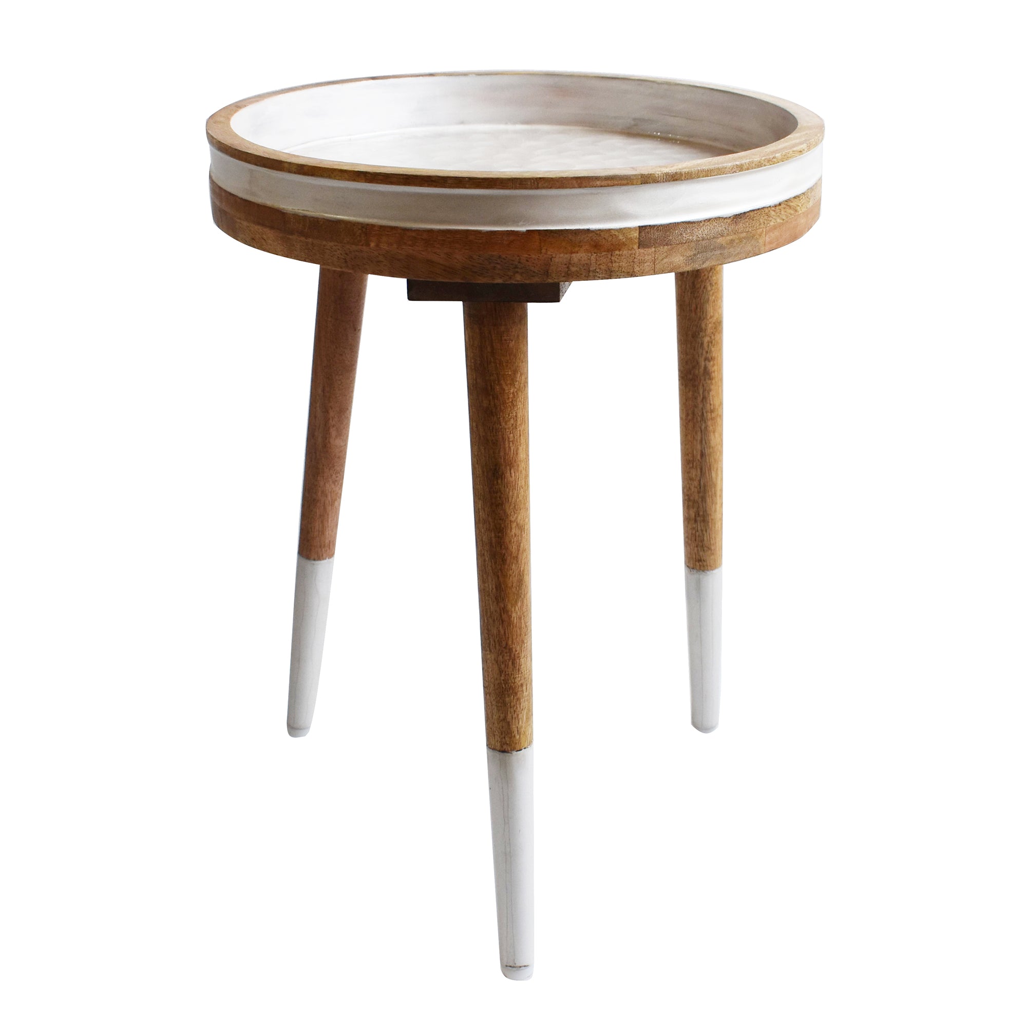 White Decal work Round Side Wooden Table