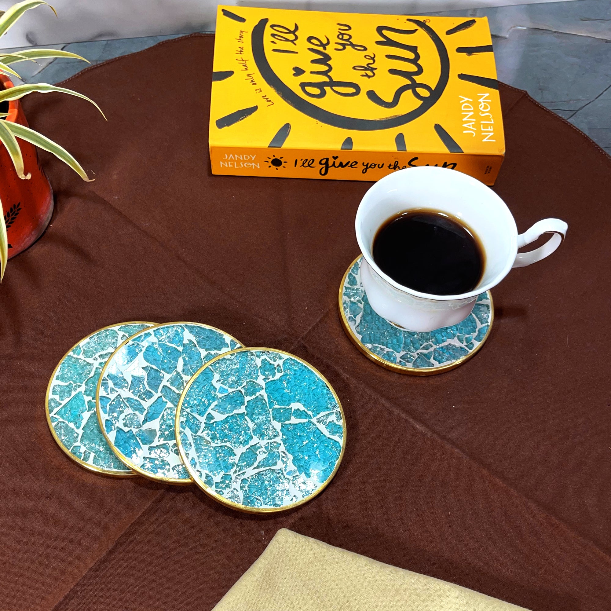 Mosaic Wooden Coaster(Turqoise Glass and Resin)