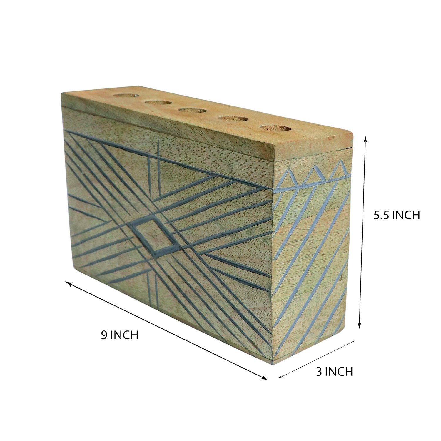 Wooden Line art carved make up brush holder